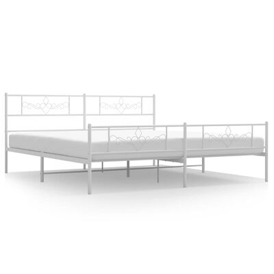 vidaXL Metal Bed Frame without Mattress with Footboard White 183x213 cm