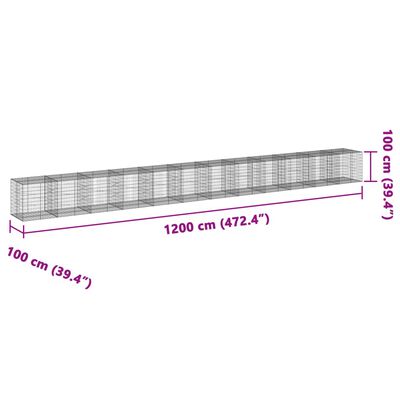 vidaXL Gabion Basket with Cover 1200x100x100 cm Galvanised Iron