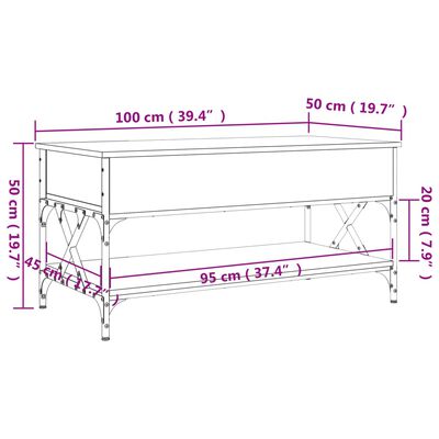 vidaXL Coffee Table Brown Oak 100x50x50 cm Engineered Wood and Metal