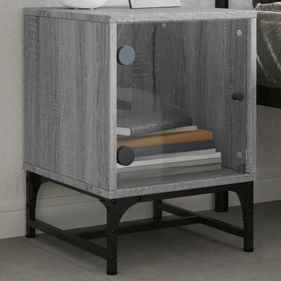 vidaXL Bedside Cabinets with Glass Doors 2 pcs Grey Sonoma 35x37x50 cm