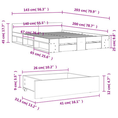 vidaXL Bed Frame with Drawers without Mattress Sonoma Oak 140x200 cm