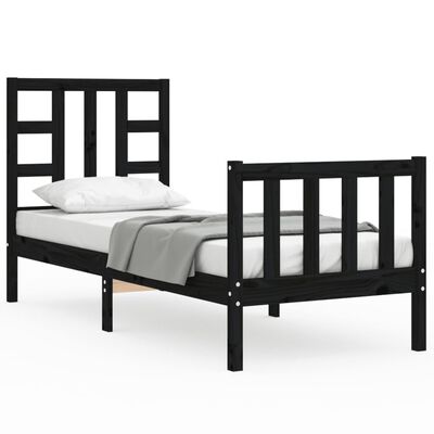 vidaXL Bed Frame without Mattress Black Small Single Solid Wood Pine