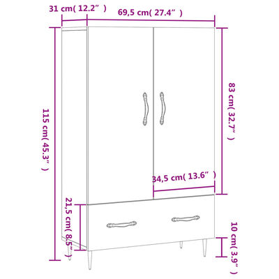 vidaXL Highboard Sonoma Oak 69.5x31x115 cm Engineered Wood