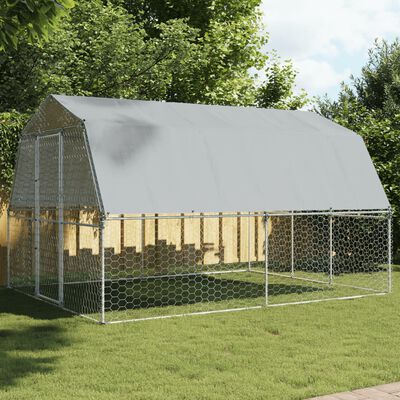 vidaXL Bird Cage with Roof and Door Silver Galvanised Steel