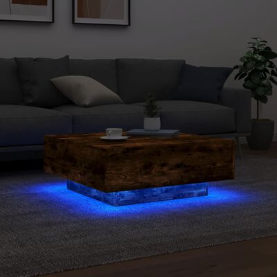 vidaXL Coffee Table with LED Lights Smoked Oak 80x80x31 cm