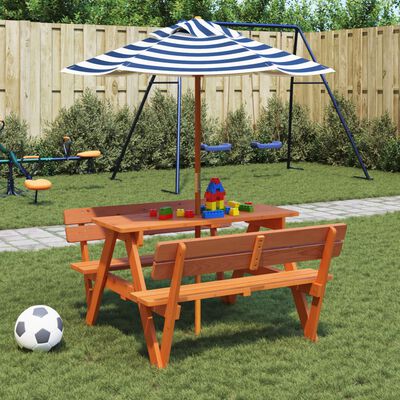 vidaXL Picnic Table for 4 Kids with Umbrella Solid Wood Fir