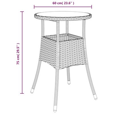 vidaXL Garden Table Ø60x75 cm Tempered Glass and Poly Rattan Grey