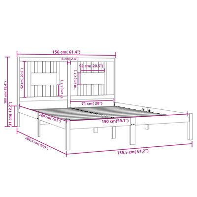 vidaXL Bed Frame without Mattress Solid Wood King Size