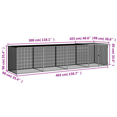 vidaXL Chicken Cage with Roof Light Grey 403x98x90 cm Galvanised Steel