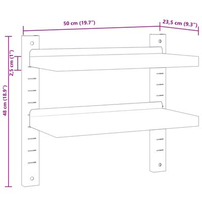 vidaXL 2-Tier Wall Shelf 50x23.5x60 cm Silver Stainless Steel