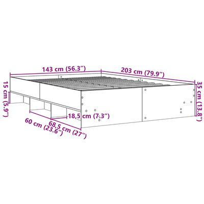 vidaXL Bed Frame without Mattress Sonoma Oak 140x200 cm Engineered Wood