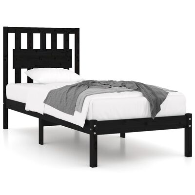 vidaXL Bed Frame without Mattress Black Solid Wood Single