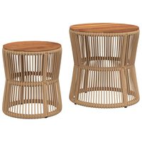 vidaXL Garden Side Tables 2 pcs with Wooden Top Beige Poly Rattan