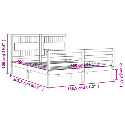 vidaXL Bed Frame without Mattress White King Size Solid Wood