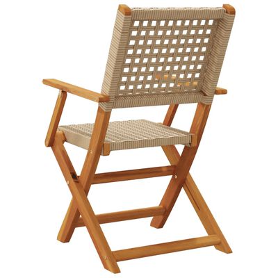 vidaXL Folding Garden Chairs 4 pcs Beige Poly Rattan and Solid Wood