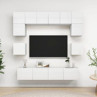 vidaXL 8 Piece TV Cabinet Set High Gloss White Engineered Wood