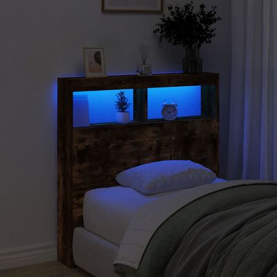 vidaXL Headboard Cabinet with LED Smoked Oak 100x17x102 cm