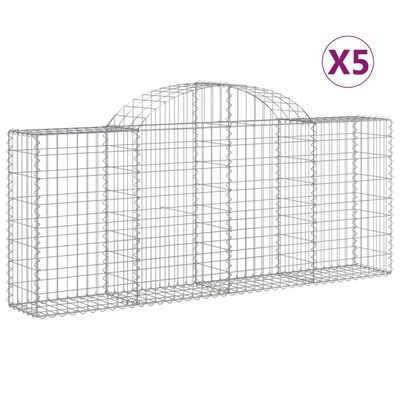 vidaXL Arched Gabion Baskets 5 pcs 200x30x80/100 cm Galvanised Iron