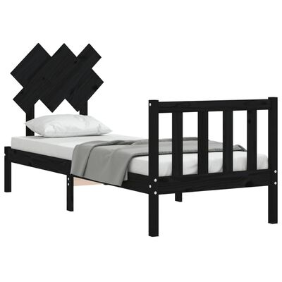 vidaXL Bed Frame without Mattress Black Small Single Solid Wood Pine