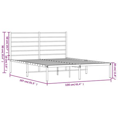 vidaXL Metal Bed Frame without Mattress with Headboard Black 150x200 cm King Size