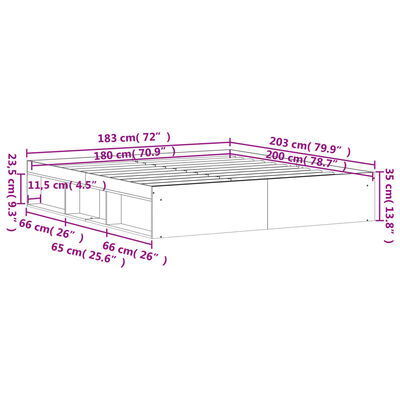 vidaXL Bed Frame without Mattress Concrete Grey 180x200 cm Super King Size