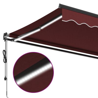 vidaXL Automatic Retractable Awning with LEDs Burgundy 300x250 cm