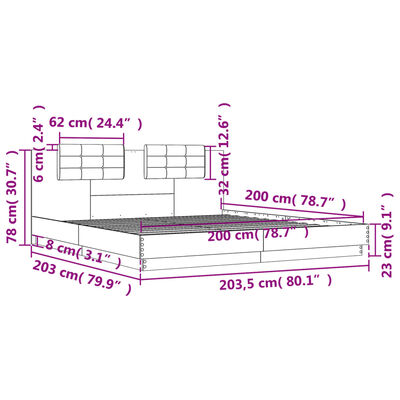 vidaXL Bed Frame without Mattress Grey Sonoma 200x200 cm