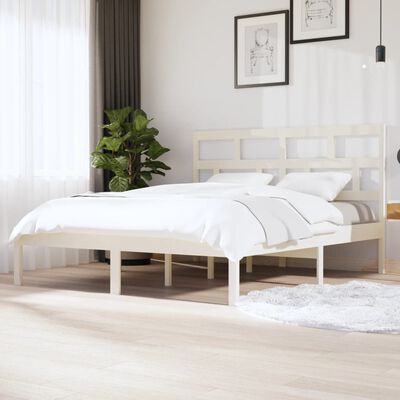 vidaXL Bed Frame without Mattress White Solid Wood 160x200 cm (810028+814205)