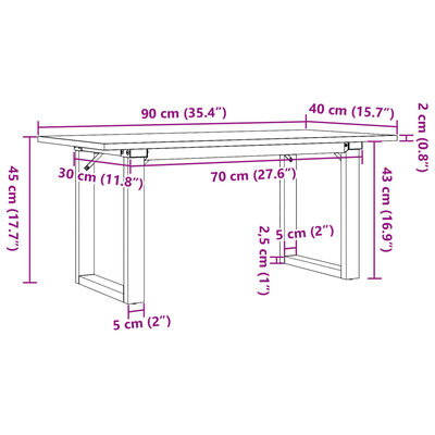 vidaXL Coffee Table O-Frame 90x40x45 cm Solid Wood Pine and Cast Iron