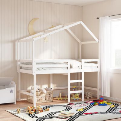 vidaXL Loft Bed with Ladder and Roof without Mattress White 80x200 cm