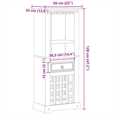 vidaXL Wine Rack Corona 56x35x120 cm Solid Wood Pine
