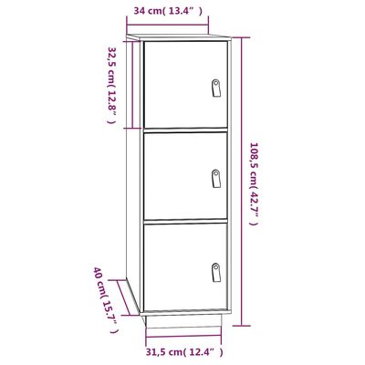 vidaXL Highboard Honey Brown 34x40x108.5 cm Solid Wood Pine