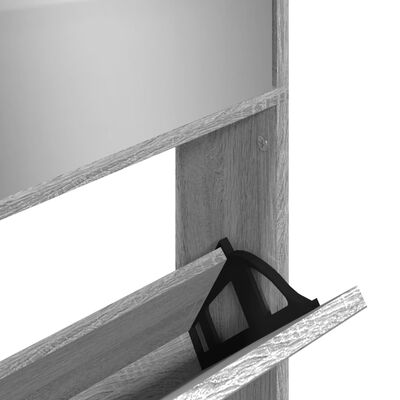 vidaXL Shoe Cabinet with Mirror 4-Layer Grey Sonoma 63x17x134 cm