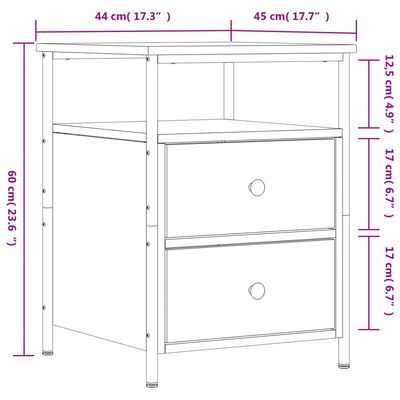 vidaXL Bedside Cabinet Smoked Oak 44x45x60 cm Engineered Wood