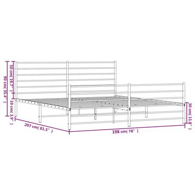 vidaXL Metal Bed Frame without Mattress with Footboard Black 193x203 cm