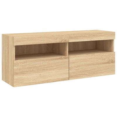 vidaXL 7 Piece TV Wall Cabinet Set with LED Lights Sonoma Oak