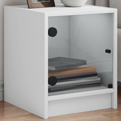 vidaXL Bedside Cabinet with Glass Door White 35x37x42 cm