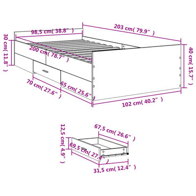 vidaXL Bed Frame with Drawers without Mattress Sonoma Oak 100x200 cm