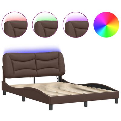 vidaXL Bed Frame with LED without Mattress Brown 140x190 cm