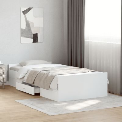 vidaXL Bed Frame with Drawers White 90x190 cm Single Engineered Wood