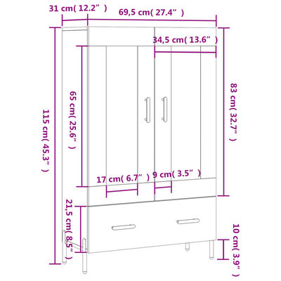 vidaXL Highboard Black 69.5x31x115 cm Engineered Wood