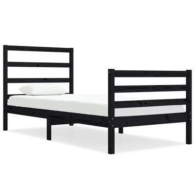 vidaXL Bed Frame without Mattress Black 75x190 cm Small Single Solid Wood Pine