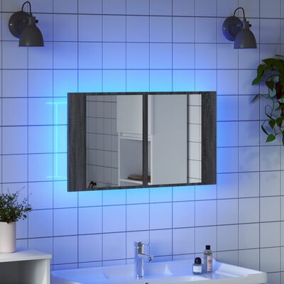 vidaXL LED Bathroom Mirror Cabinet Grey Sonoma 80x12x45 cm Acrylic