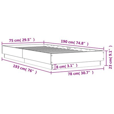 vidaXL Bed Frame without Mattress Smoked Oak 75x190 cm Small Single Engineered Wood