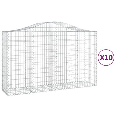 vidaXL Arched Gabion Baskets 10 pcs 200x50x120/140 cm Galvanised Iron