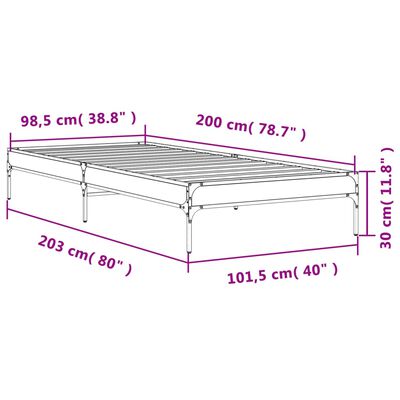 vidaXL Bed Frame without Mattress Grey Sonoma 100x200 cm