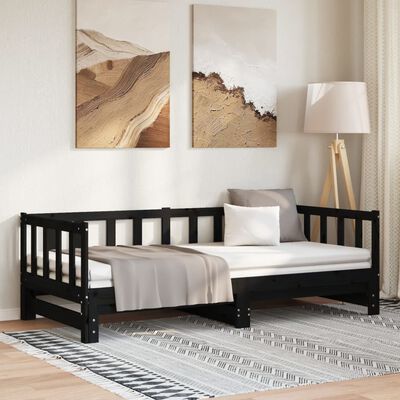 vidaXL Day Bed with Trundle without Mattress Black 90x190 cm Single Solid Wood