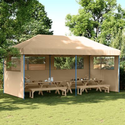 vidaXL Foldable Party Tent Pop-Up with 3 Sidewalls Beige