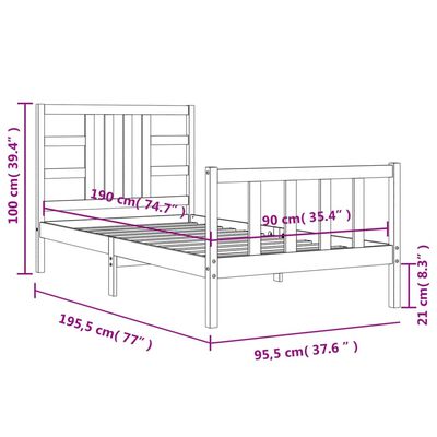 vidaXL Bed Frame without Mattress White 90x190 cm Single Solid Wood Pine