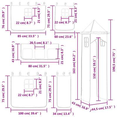 vidaXL Kids' Loft Bed with Tower without Mattress Pink 80x200 cm